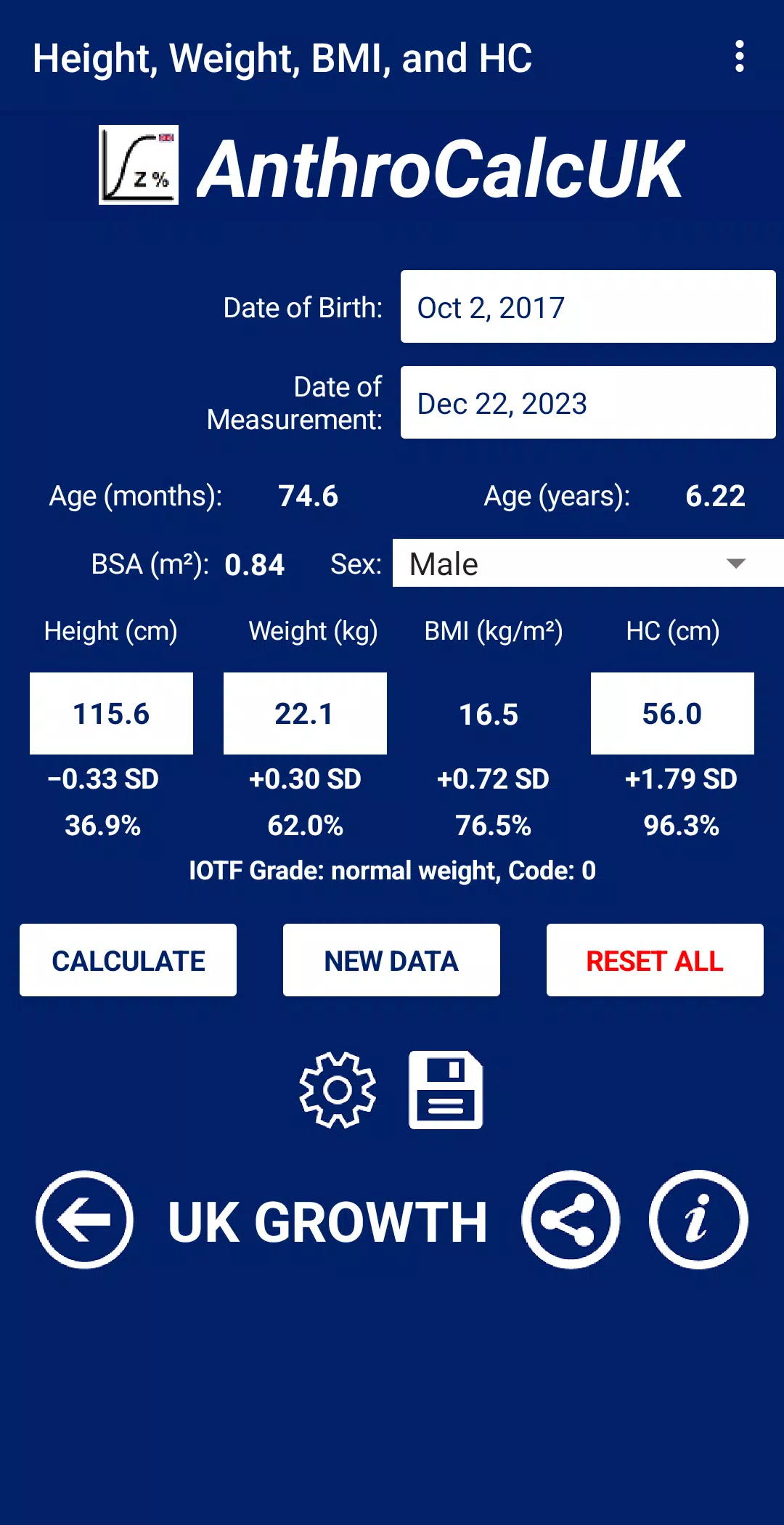 AnthroCalcUK Screenshot2